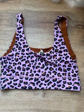 Fabletics Reversible Sports Bra with Pink Leopard and Rust Lining